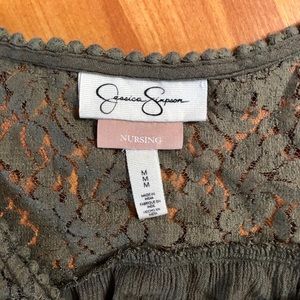 Nursing blouse w/ lace accents and button closure